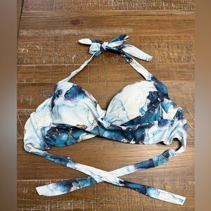 Blue and White Marble Bikini Top